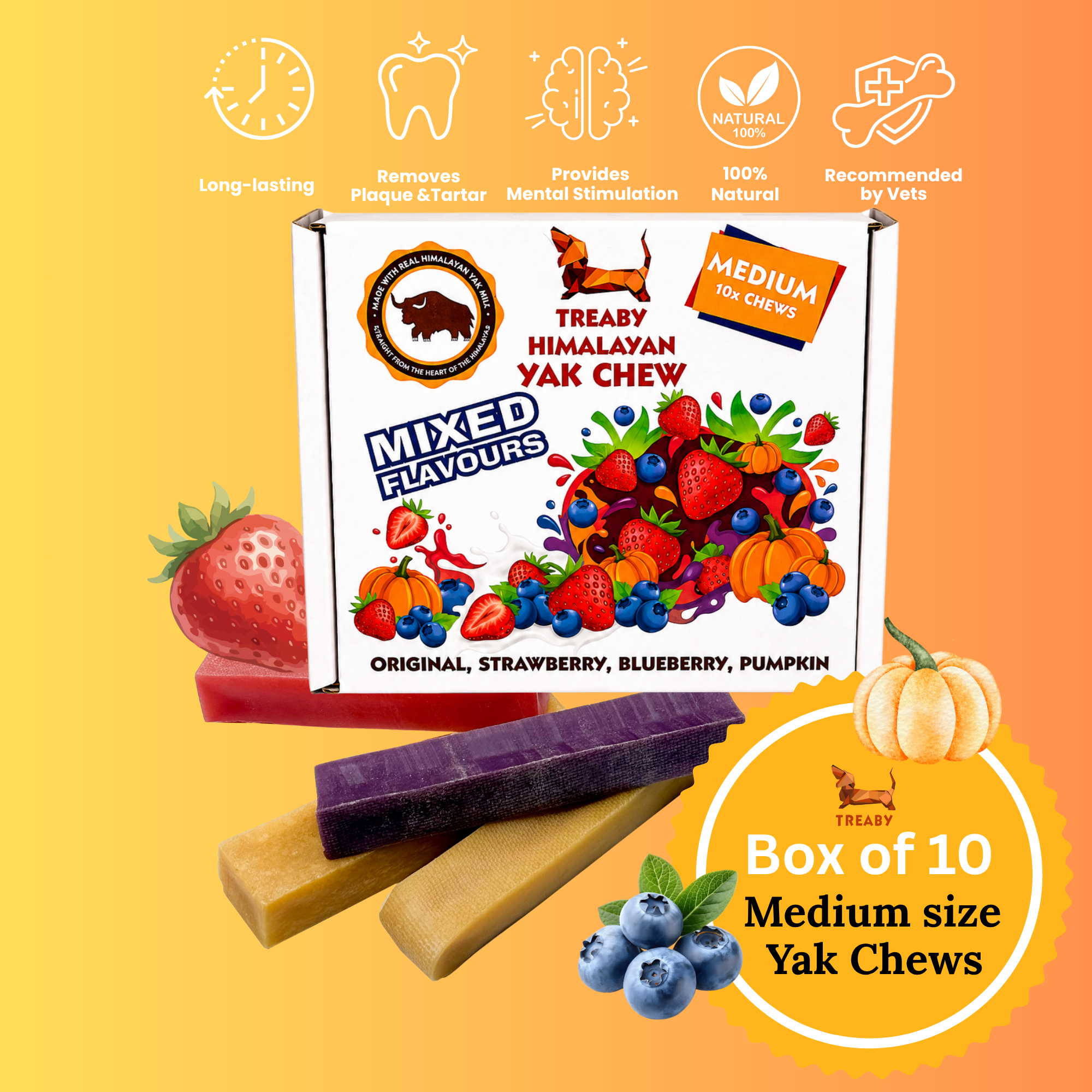 Mixed Flavour TREABY Himalayan Yak Chew Box - Box of 10